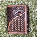 Men's Large Floral Scroll Tooled Leather Trifold Wallet