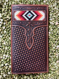 Men's Leather Aztec-Inspired Checkbook Wallet