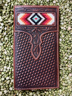 Men's Leather Aztec-Inspired Checkbook Wallet