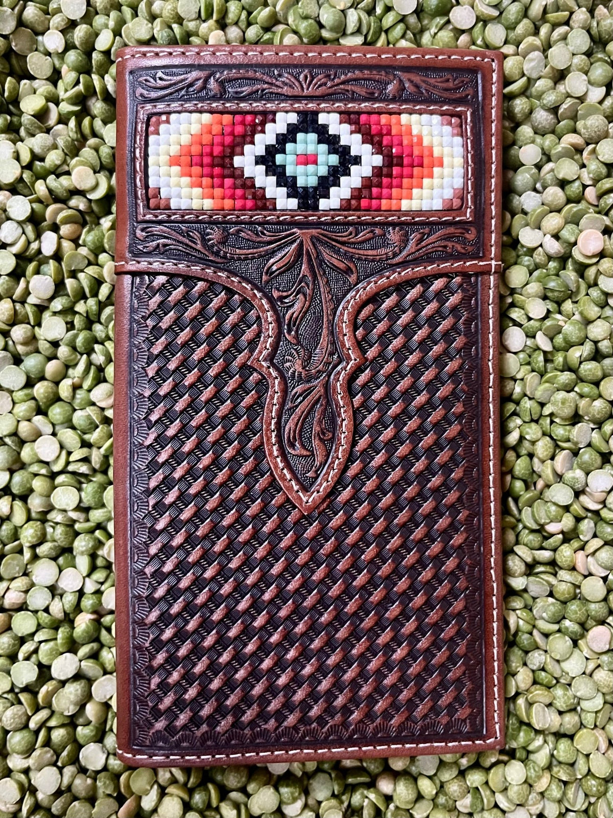 Men's Leather Aztec-Inspired Checkbook Wallet