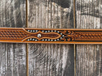 Men's Basket Weave Tooled Leather Belt in Brown & Black with Silver Stud Detailing - C42764 - Blair's Western Wear Marble Falls, TX