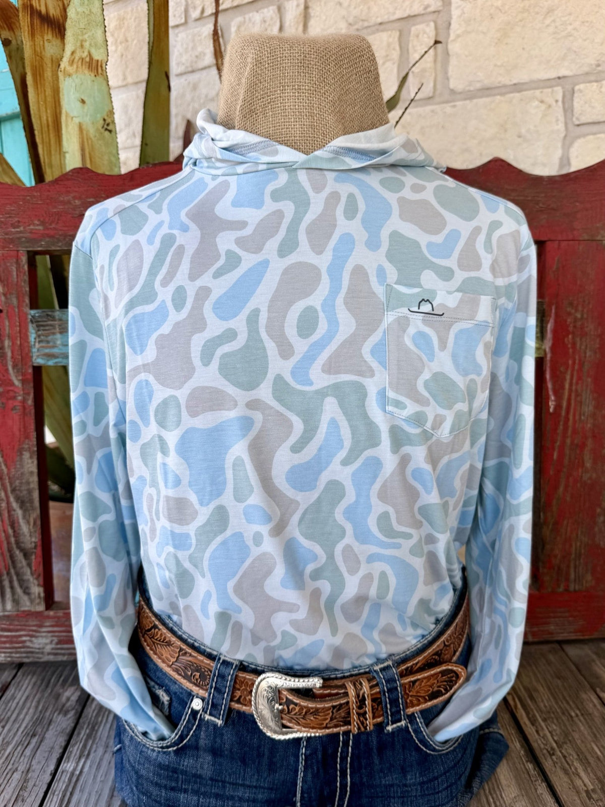Men's Light Blue Camo Pocket Hoodie PERVQHOODBHSF - Blair's Western Wear Marble Falls TX