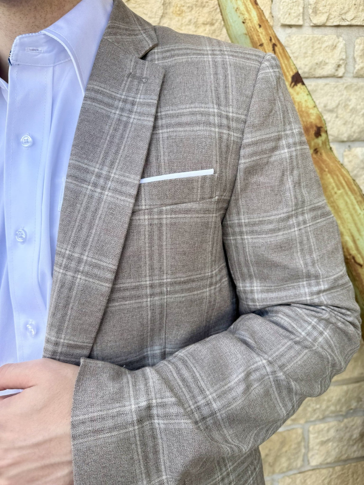 Men's Light Gray Plaid Sport Coat