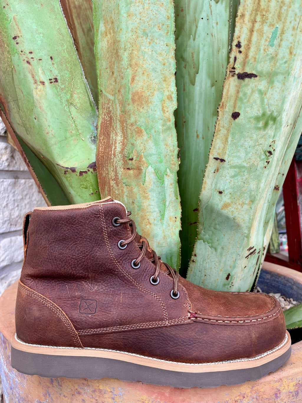 Men's Twisted X Work Boots in brown, crafted with durable full-grain leather and equipped with a safety-rated nano composite toe - MWWN002. Available at Blair's Western Wear, Marble Falls, TX.
