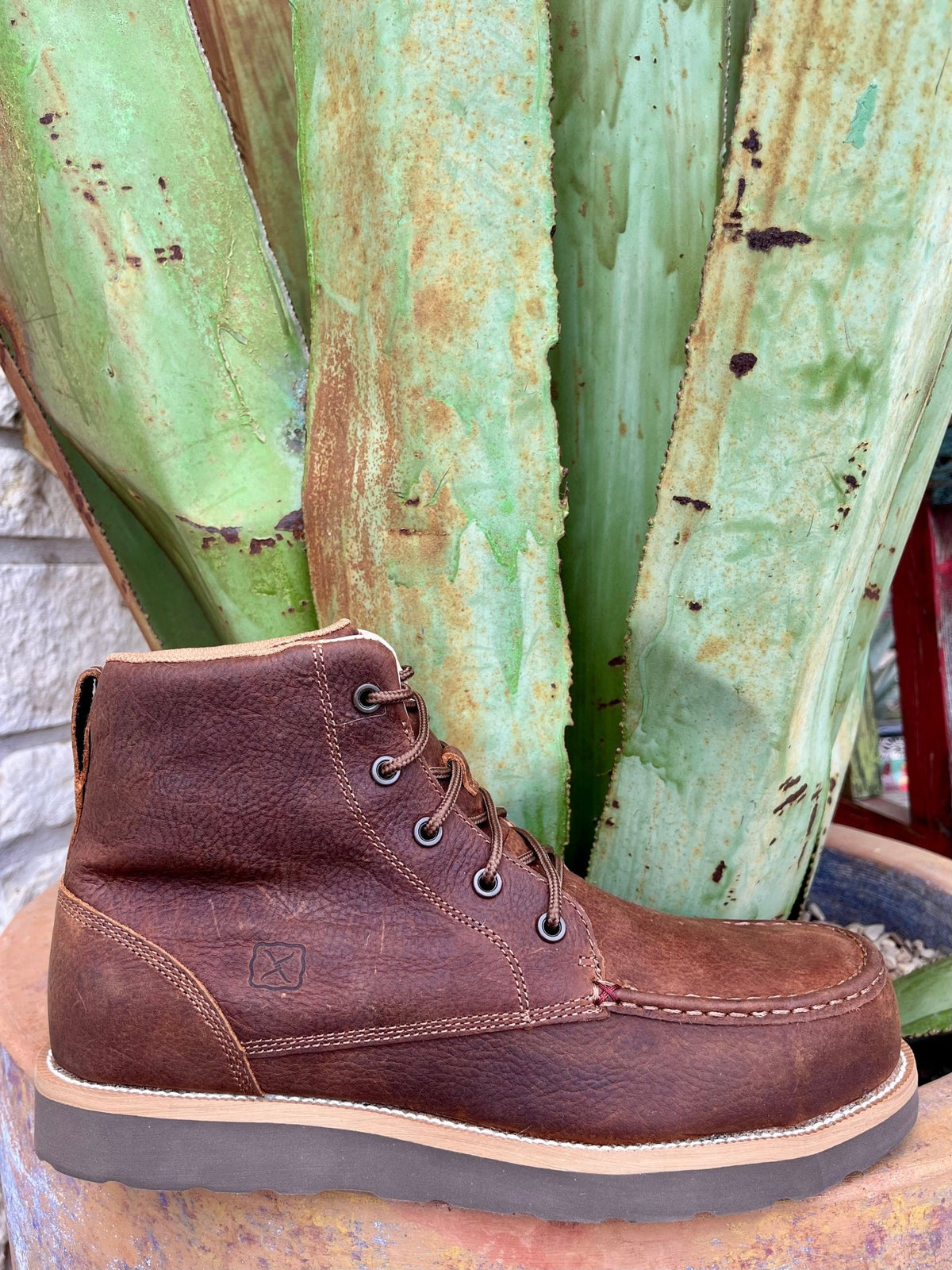 Men's Twisted X Work Boots in brown, crafted with durable full-grain leather and equipped with a safety-rated nano composite toe - MWWN002. Available at Blair's Western Wear, Marble Falls, TX.