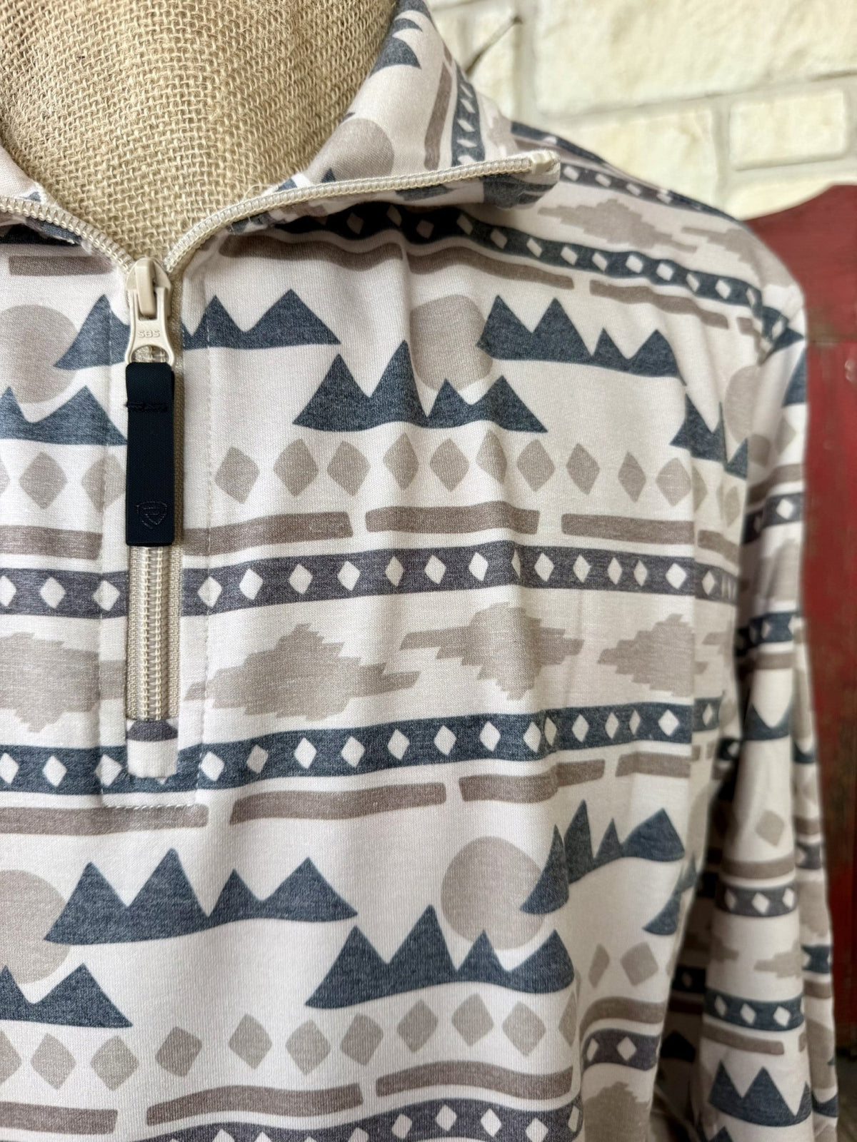 Men's Natural and Tan Aztec-Inspired Quarter-Zip Pullover