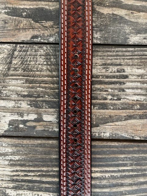 Men's Natural Tooled Double Stitch Leather Belt