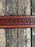 Men's Natural Tooled Double Stitch Leather Belt