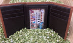 Men's Natural Tooled Leather Silver Concho Trifold Wallet