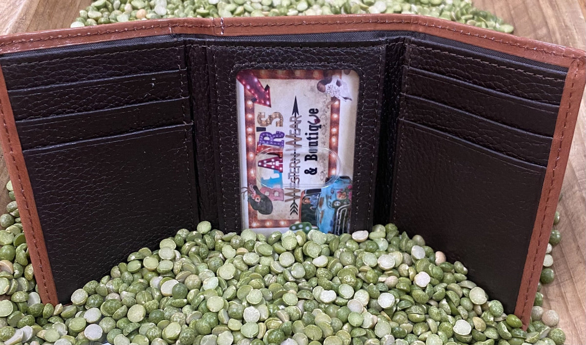 Men's Natural Tooled Leather Silver Concho Trifold Wallet