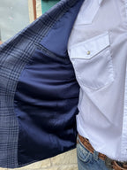 Men's Navy Blue Plaid Western Sport Coat