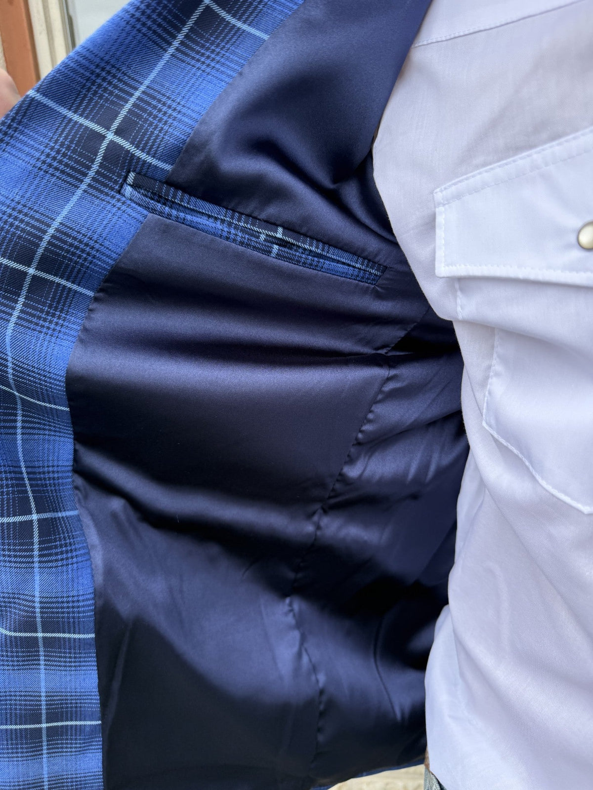 Men's Navy Royal Blue Plaid Western Sport Coat