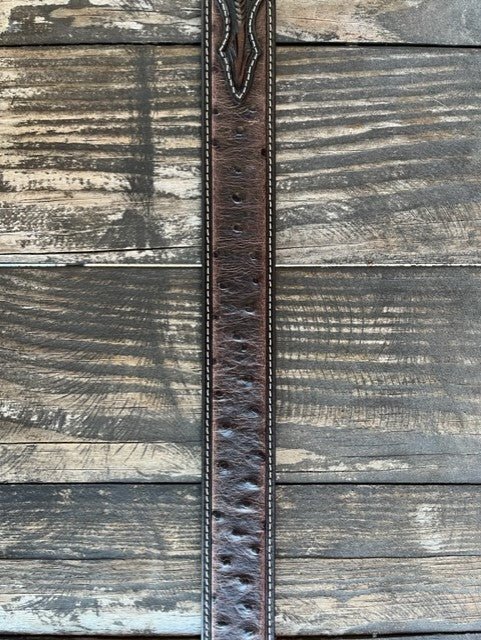 Men's Ostrich Print Tooled Leather Belt