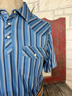Men's Panhandle Slim Blue and Tan Striped Short Sleeve Pullover Shirt