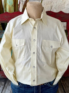 Men’s Panhandle Slim long sleeve solid snap shirt in eggshell, lightweight cotton blend fabric for comfort, with pearl snap closure and two chest pockets - SMN2S06119E. Available at Blair's Western Wear, Marble Falls, TX.