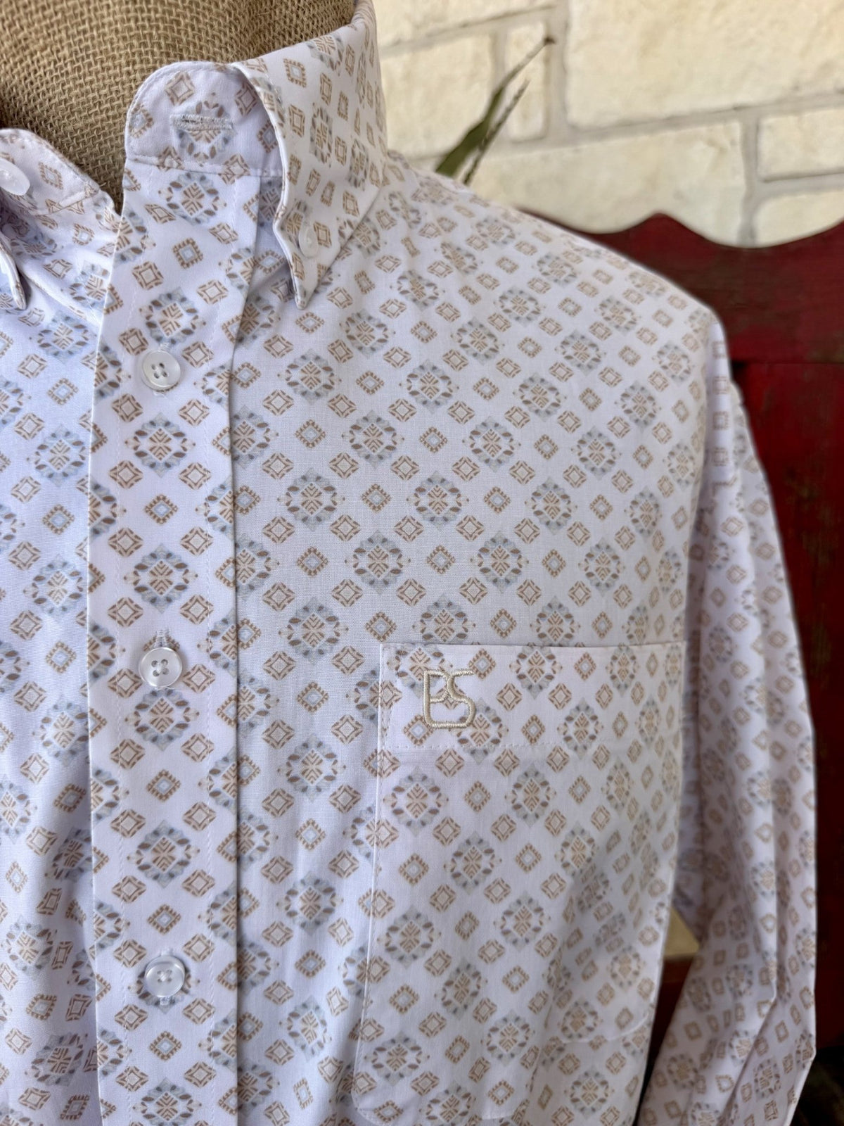 Men's Panhandle Slim Natural & Tan Long Sleeve Shirt