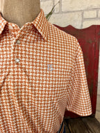 Men's Panhandle Slim White and Rust Cactus Print Snap Polo