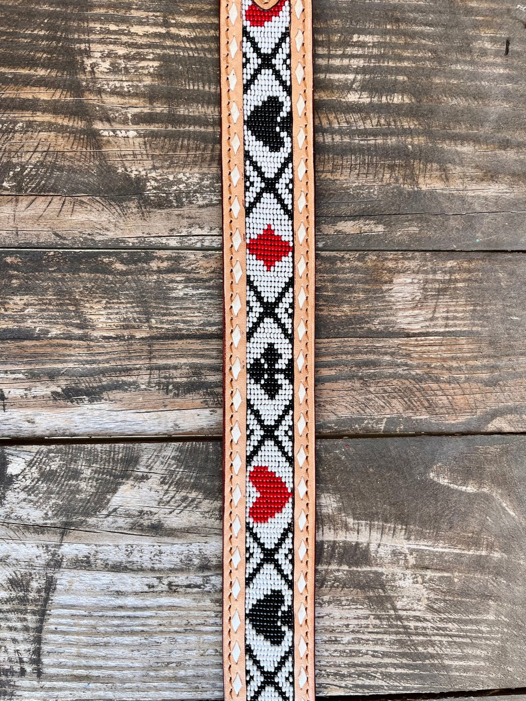 Men's Poker Beaded Tooled Leather Belt