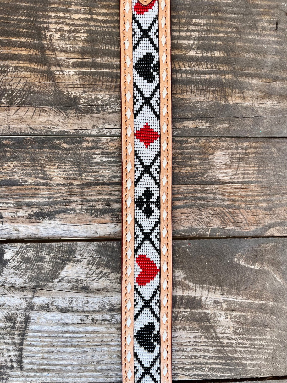 Men's Poker Beaded Tooled Leather Belt