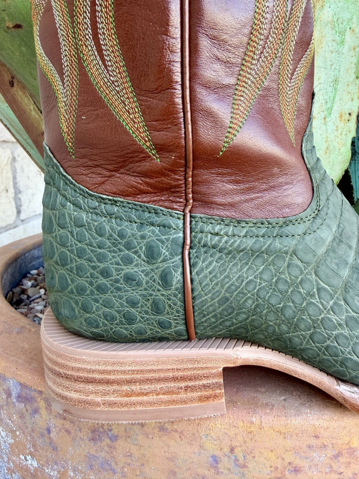Men's R. Watson Olive Green Caiman Belly Western Boots