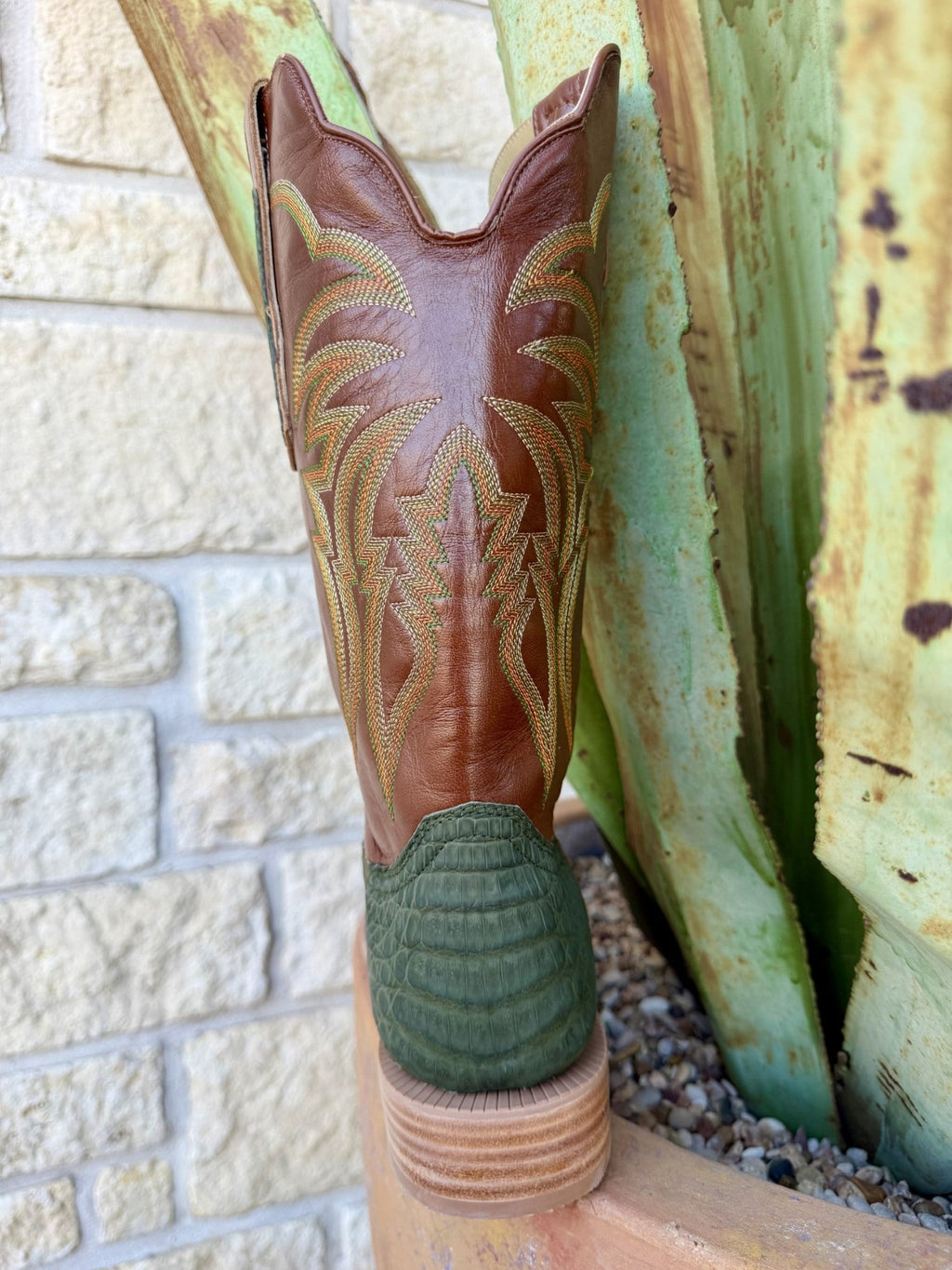 Men's R. Watson Olive Green Caiman Belly Western Boots