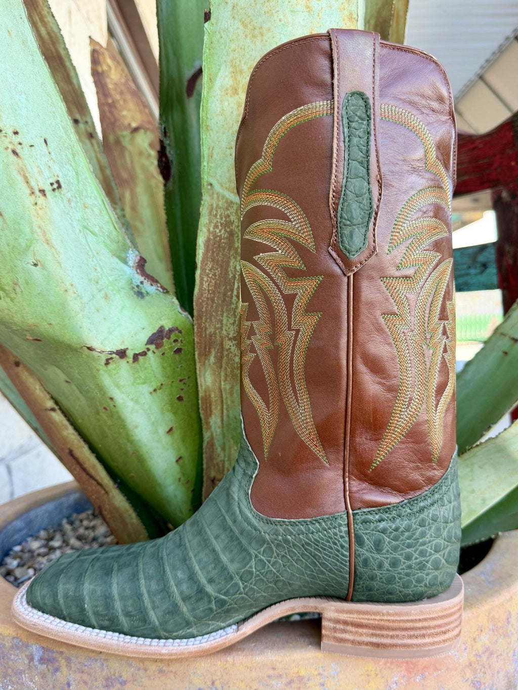 Men's R. Watson Olive Green Caiman Belly Western Boots
