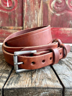 Men's Gingerlich Belt Leather Ranger in brown, crafted with high-quality waxed leather, equipped with a sturdy metal buckle - 825237. Available at Blair's Western Wear, Marble Falls, TX.