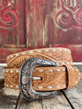 Men's Rawhide Stitch Tooled Leather Belt