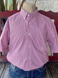 Men's Roper short sleeve button-down printed shirt in red/white, lightweight cotton blend for breathable comfort, with a bold geometric pattern and embroidered chest logo – 3023264040. Available at Blair's Western Wear, Marble Falls, TX.