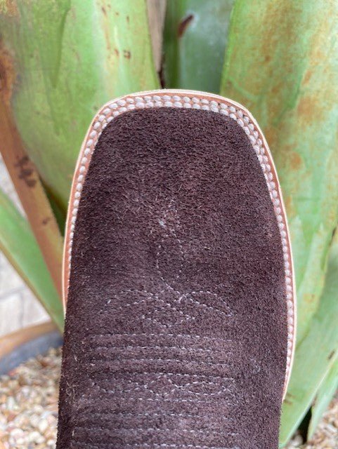 Chocolate and Tan Resistol Rough Out Leather Square Toe Roper Boot (RB0409062SS) - BLAIR'S Western Wear located in Marble Falls TX.
