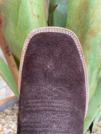 Chocolate and Tan Resistol Rough Out Leather Square Toe Roper Boot (RB0409062SS) - BLAIR'S Western Wear located in Marble Falls TX.