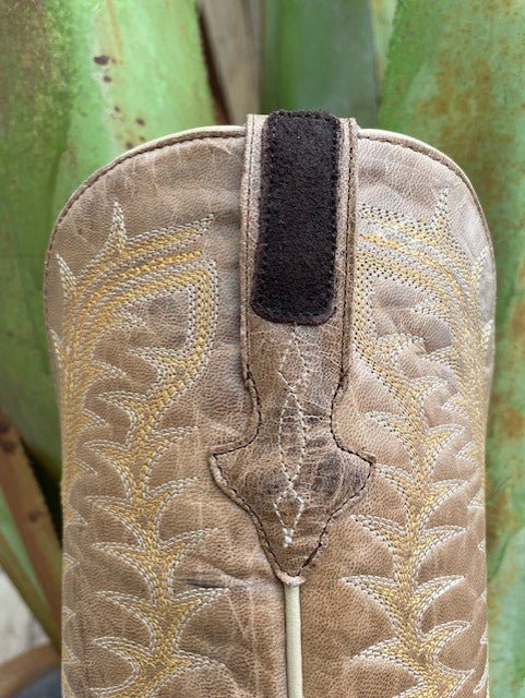 Chocolate and Tan Resistol Rough Out Leather Square Toe Roper Boot (RB0409062SS) - BLAIR'S Western Wear located in Marble Falls TX.