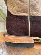 Chocolate and Tan Resistol Rough Out Leather Square Toe Roper Boot (RB0409062SS) - BLAIR'S Western Wear located in Marble Falls TX.