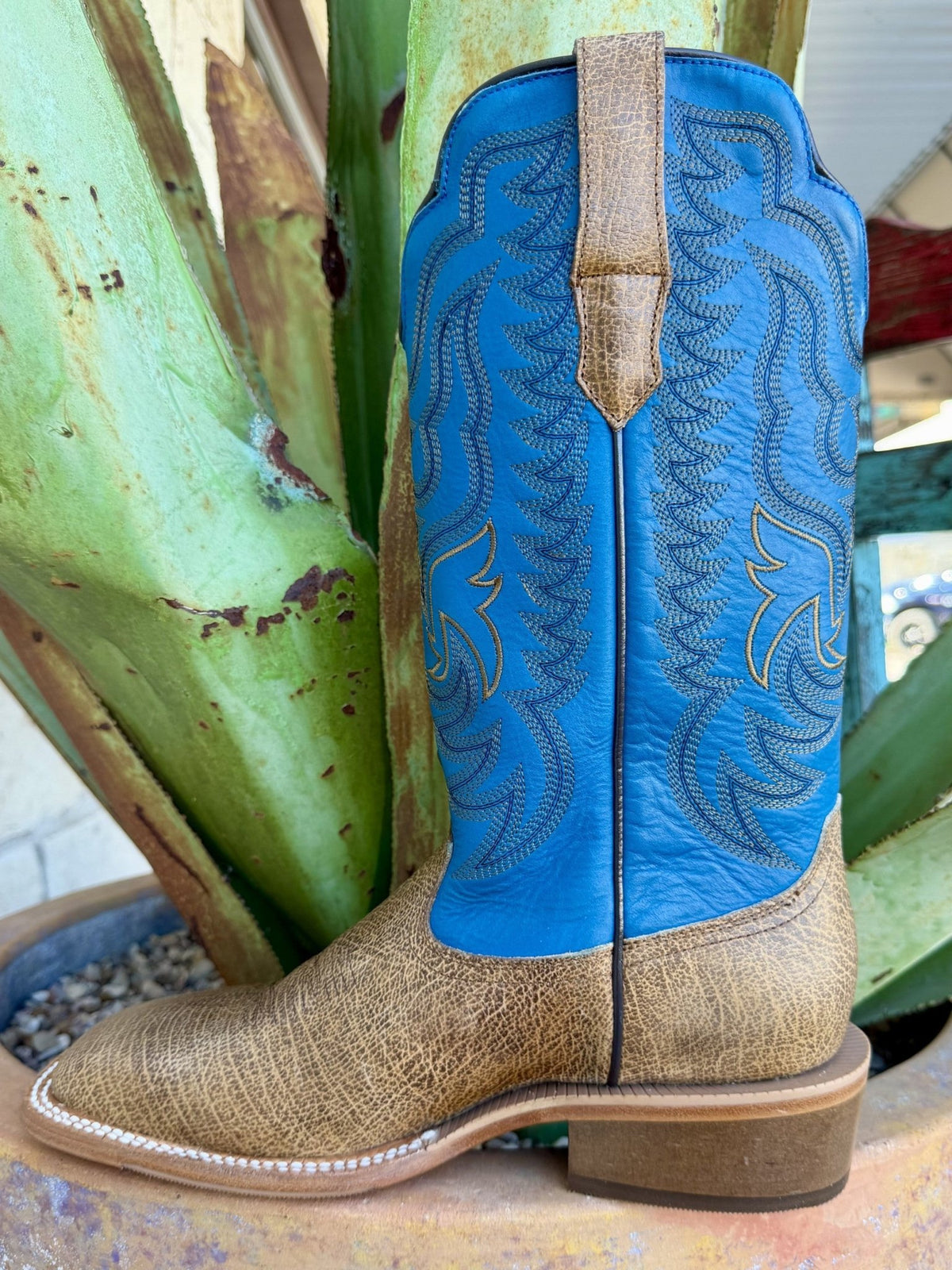 Men's RW Ranch Tan & Blue Square Toe Western Boots
