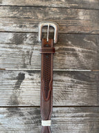 Men's Scalloped Star Concho Tooled Leather Belt