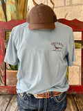 Men's Sendero Provisions Co. T-Shirt in light blue, featuring front and back roadrunner graphics and reinforced neck seam tape - Desert Runner. Available at Blair's Western Wear, Marble Falls, TX.