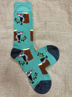 Men’s Socksmith Bamboo Woodpecker Crew Socks in Green, made from eco-friendly bamboo rayon for softness, with seamless toe construction for irritation-free comfort - MBN2987. Available at Blair's Western Wear, Marble Falls, TX.