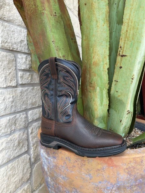 Men's Ariat Work Boot in a Soft Square Toe Navy/Chocolate - 10038320 - Blair's Western Wear Marble Falls, TX