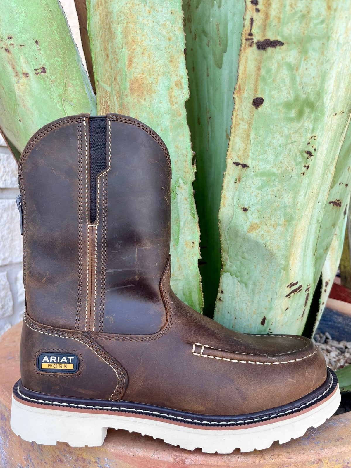 Men's Ariat Work Boot in distressed brown, offers premium full-grain leather and comfort with All Day Cushioning insole and slip-resistant outsole - 10061286. Available at Blair's Western Wear, Marble Falls, TX.