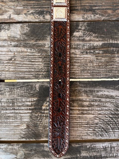 Men's Square Concho Studded Tooled Leather Belt