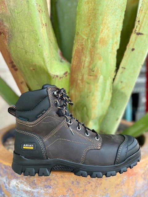 Men's Ariat Steel Toe Work Boot in Chocolate/ Black & Waterproof - 10034673 - Blair's Western Wear Marble Falls, TX 