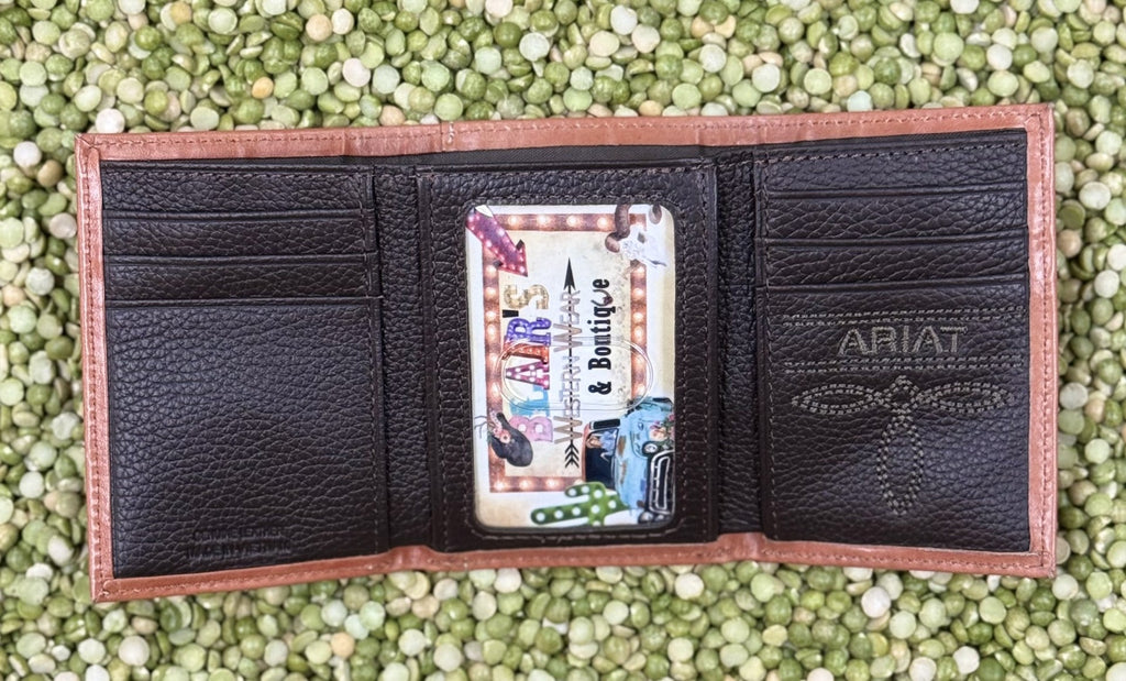 Men's Tan Tooled Leather Trifold Wallet