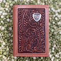 Men's Tan Tooled Leather Trifold Wallet