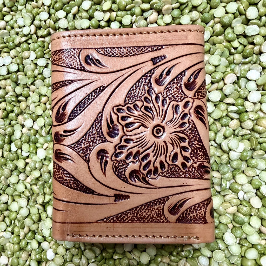 Men's Texas Flag Tooled Leather Trifold Wallet