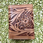 Men's Texas Flag Tooled Leather Trifold Wallet