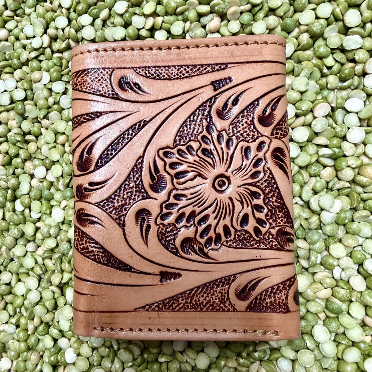 Men's Texas Flag Tooled Leather Trifold Wallet