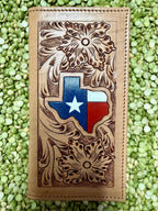 Men's Texas Tooled Checkbook Wallet