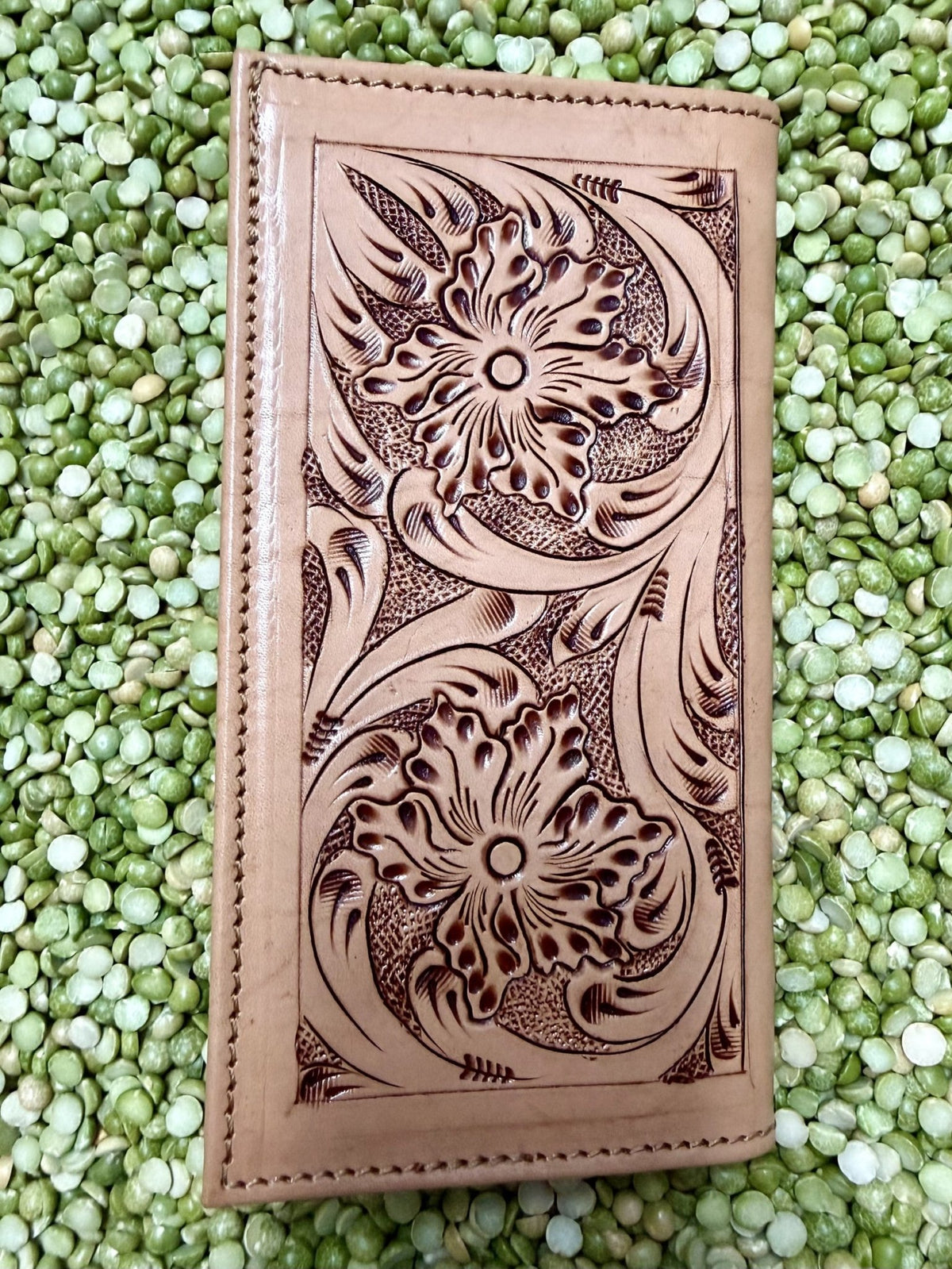 Men's Texas Tooled Checkbook Wallet