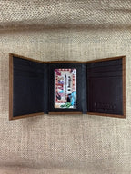 Men's Tooled Leather Inlay Rawhide Stitch Trifold Wallet