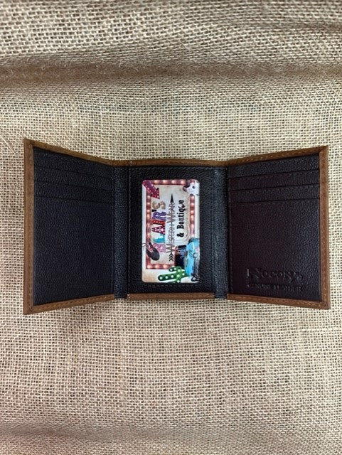 Men's Tooled Leather Inlay Rawhide Stitch Trifold Wallet